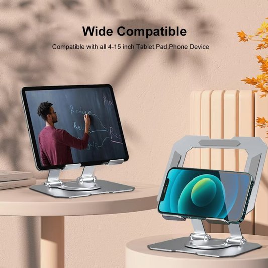 360° Rotating Metal Tablet & Mobile – Adjustable, Foldable, And Portable Desk Mount With Cooling Design For Phones, Tablets, And Small Devices, Device Cooling Stand | Stainless Steel Stand, Tablet Holder Stand – Random Color