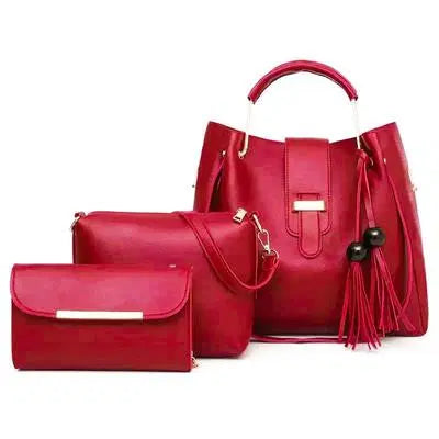 BagX -3 Pcs Women's PU Leather Handbag, Red